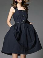 Shein Navy Boat Neck Belted Pockets A-line Dress
