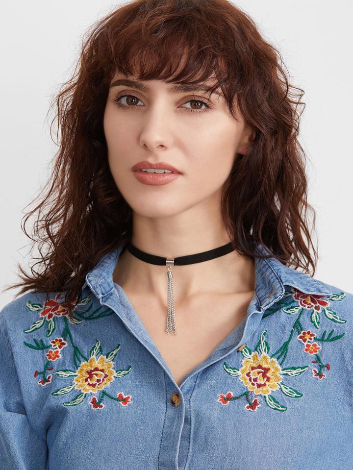 Shein Black Tassel Pendant Elegant Choker