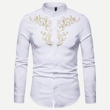 Shein Men Embroidery Curved Hem Shirt