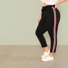 Shein Plus Tie Waist Striped Tape Side Sweatpants