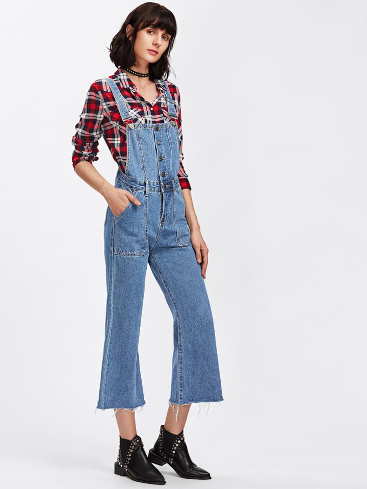 Shein Raw Hem Flare Overall Jeans
