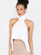 Shein White Cut Away High Neck Dip Hem Top