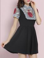 Shein Black Crochet Hollow Out Embroidered A-line Dress
