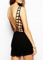 Rosewe Sexy V Neck Open Back Black Dress For Woman