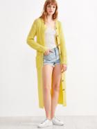 Shein Yellow Button Front Pocket Long Sweater Outwear
