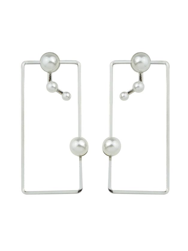 Shein Silver Color Pearl Big Square Shape Stud Earrings