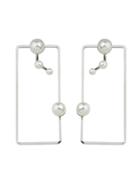 Shein Silver Color Pearl Big Square Shape Stud Earrings