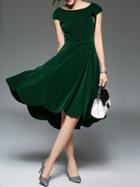 Shein Green Cap Sleeve Velvet A-line Dress