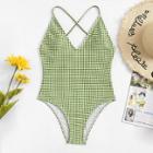 Shein Plus Criss Cross Gingham Swimsuit