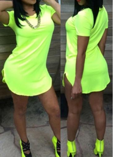 Rosewe Short Sleeve Neon Yellow Asymmetric Mini Dress