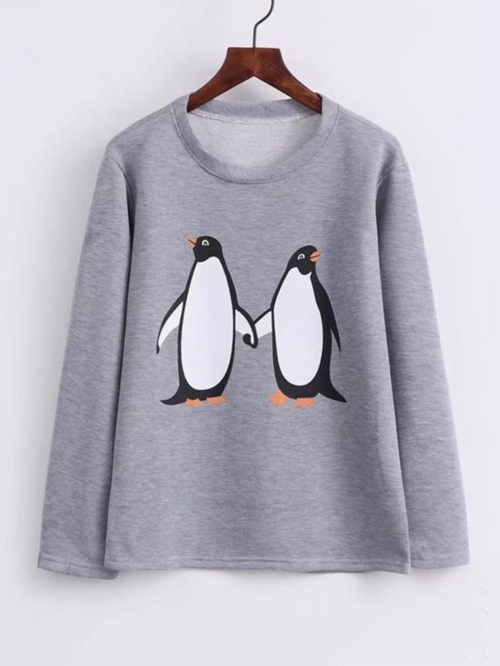 Shein Penguin Print Jumper Sweatshirt