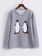 Shein Penguin Print Jumper Sweatshirt