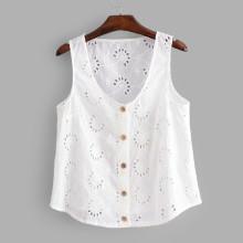 Shein Eyelet Embroidered Button Front Top
