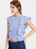 Shein Frill Cap Sleeve Buttoned Keyhole Back Striped Top