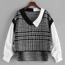Shein Plus Plaid Collar Jumper