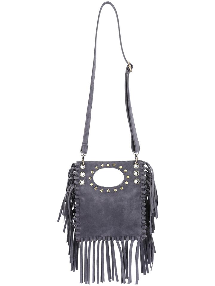 Shein Grey Rivet Tassel Shoulder Bag