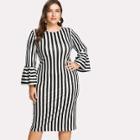 Shein Plus Vertical Striped Flounce Sleeve Dress