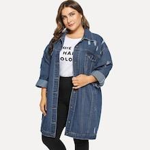 Shein Plus Drop Shoulder Ripped Denim Coat