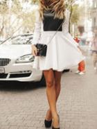 Shein Colour-block Contrast Pu Leather Flare Dress