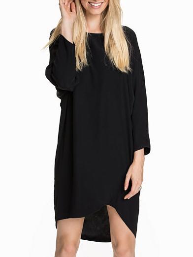 Shein Black Long Sleeve High Low Wraped Dress