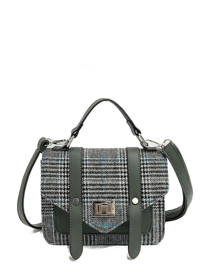 Shein Pu Panel Houndstooth Grab Bag
