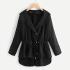 Shein Solid Dip Hem Drawstring Waist Hooded Outerwear