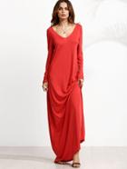 Shein Double V Neck Swing Floor Length Dress