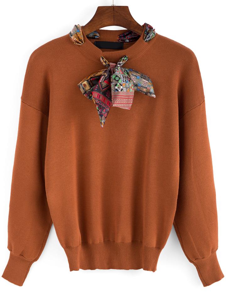 Shein Khaki Shawl Collar Long Sleeve Loose Knitwear