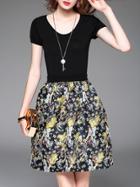 Shein Black Knit Pockets Jacquard A-line Dress