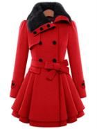Shein Red Long Sleeve Double Breasted Tie-waist Coat