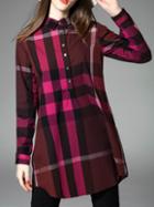 Shein Burgundy Color Block Plaid Shirt Dress