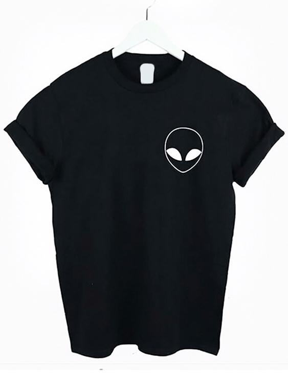 Shein Black Alien Print T-shirt With Pocket