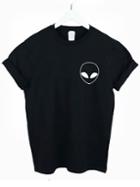 Shein Black Alien Print T-shirt With Pocket