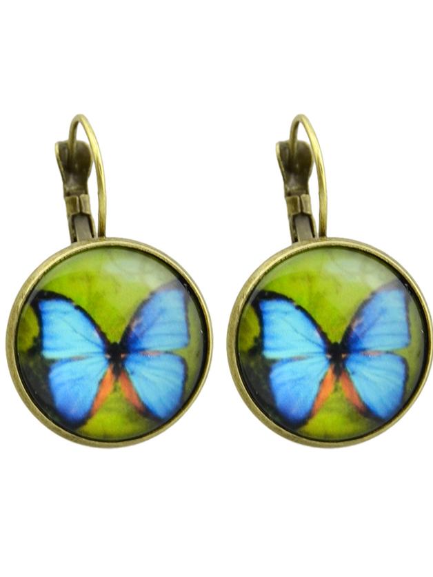 Shein Bronze Imitation Gemstone Butterfly Shape Round Earrings