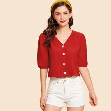 Shein Elastic Cuff Button Up Blouse