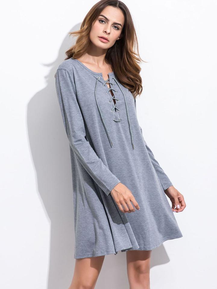 Shein Grey Lace Up Tee Dress
