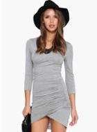 Shein Grey Long Sleeve Ruched Wrap Dress