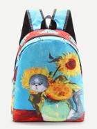 Shein Cartoon Print Canvas Backpack