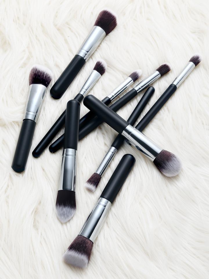 Shein Black And Sliver Professional Cosmetic Makeup Brush Set 10pcs