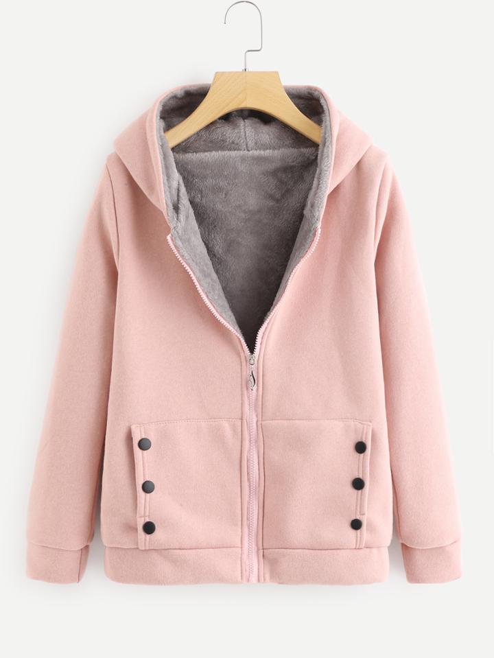 Shein Faux Fur Lined Hoodie Jacket