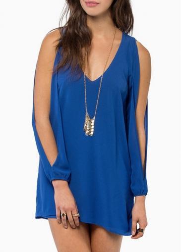 Rosewe Laconic Off The Shoulder Long Sleeve Blue Dress
