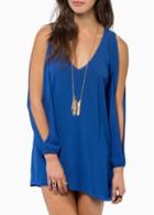 Rosewe Laconic Off The Shoulder Long Sleeve Blue Dress