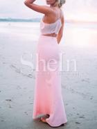 Shein Pink Spaghetti Strap Cut Out With Lace Maxi Dress