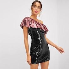 Shein Two Tone Flounce One Shoulder Dress