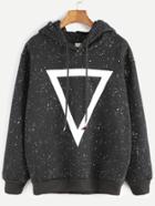Shein Black Hooded Geometric Print Sweatshirt
