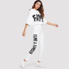 Shein Letter Print Hooded Top & Pants Set