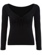 Shein Black V Neck Bow Slim T-shirt