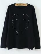 Shein Black Beaded Round Neck Casual Sweater