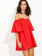 Shein Red Cold Shoulder Bell Sleeve Lattice-back Dress