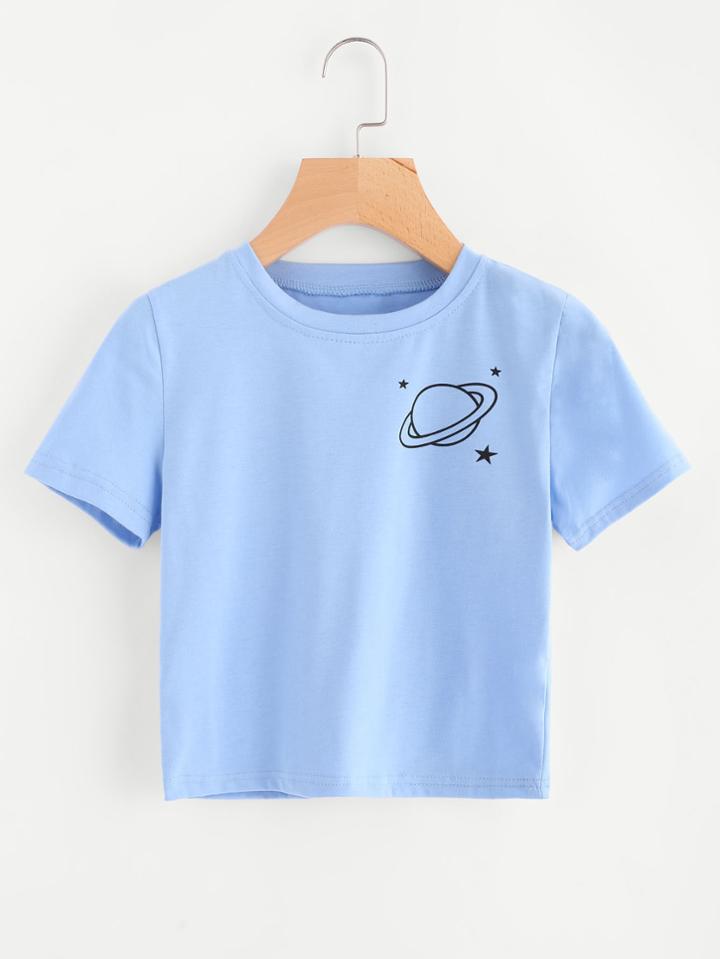 Shein Planet Print Crop Tee